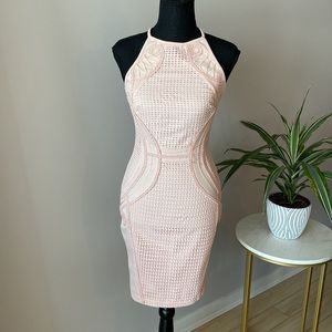 Lipsy London - Designer Pink Lace Detail Bodycon Dress - Size 4 US